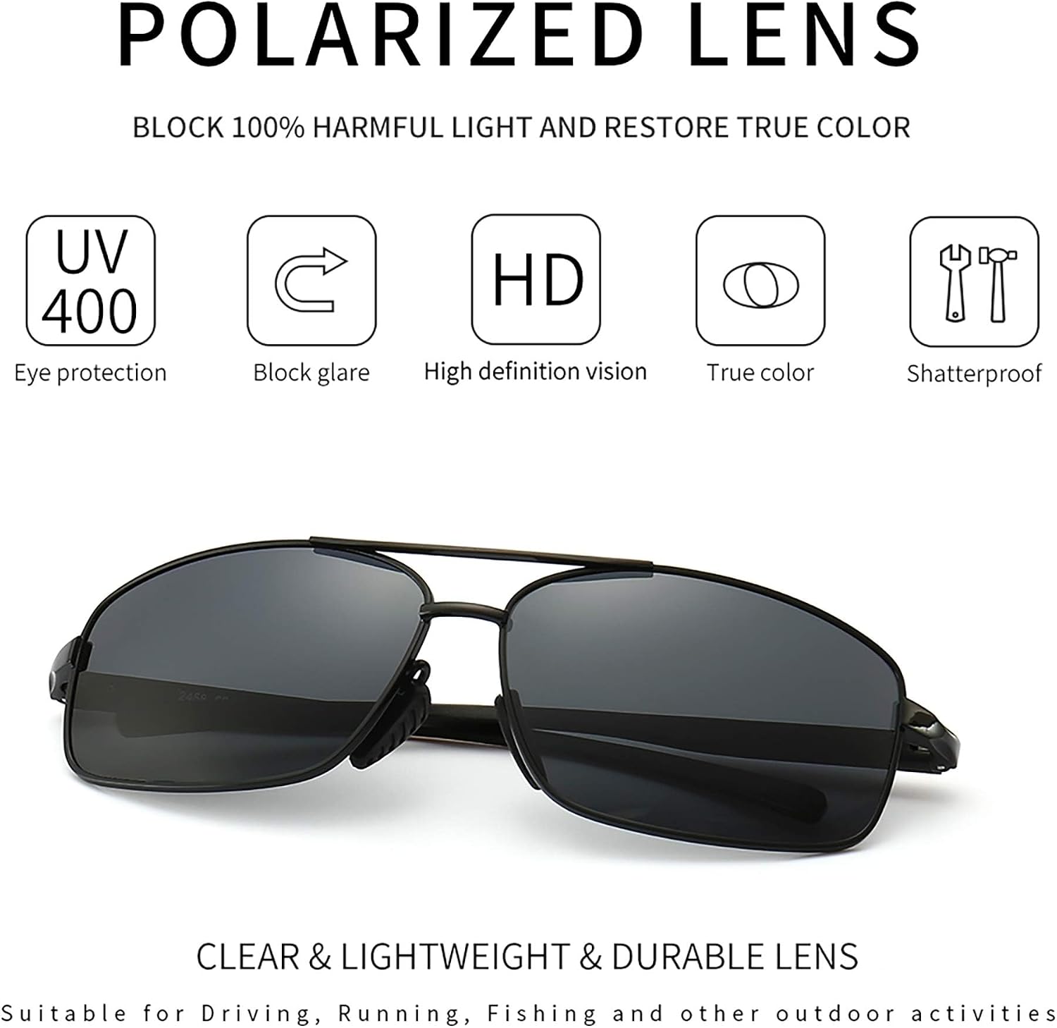 SUNGAIT Ultra Lightweight Rectangular Polarized Sunglasses Men UV400 Protection thumbnail