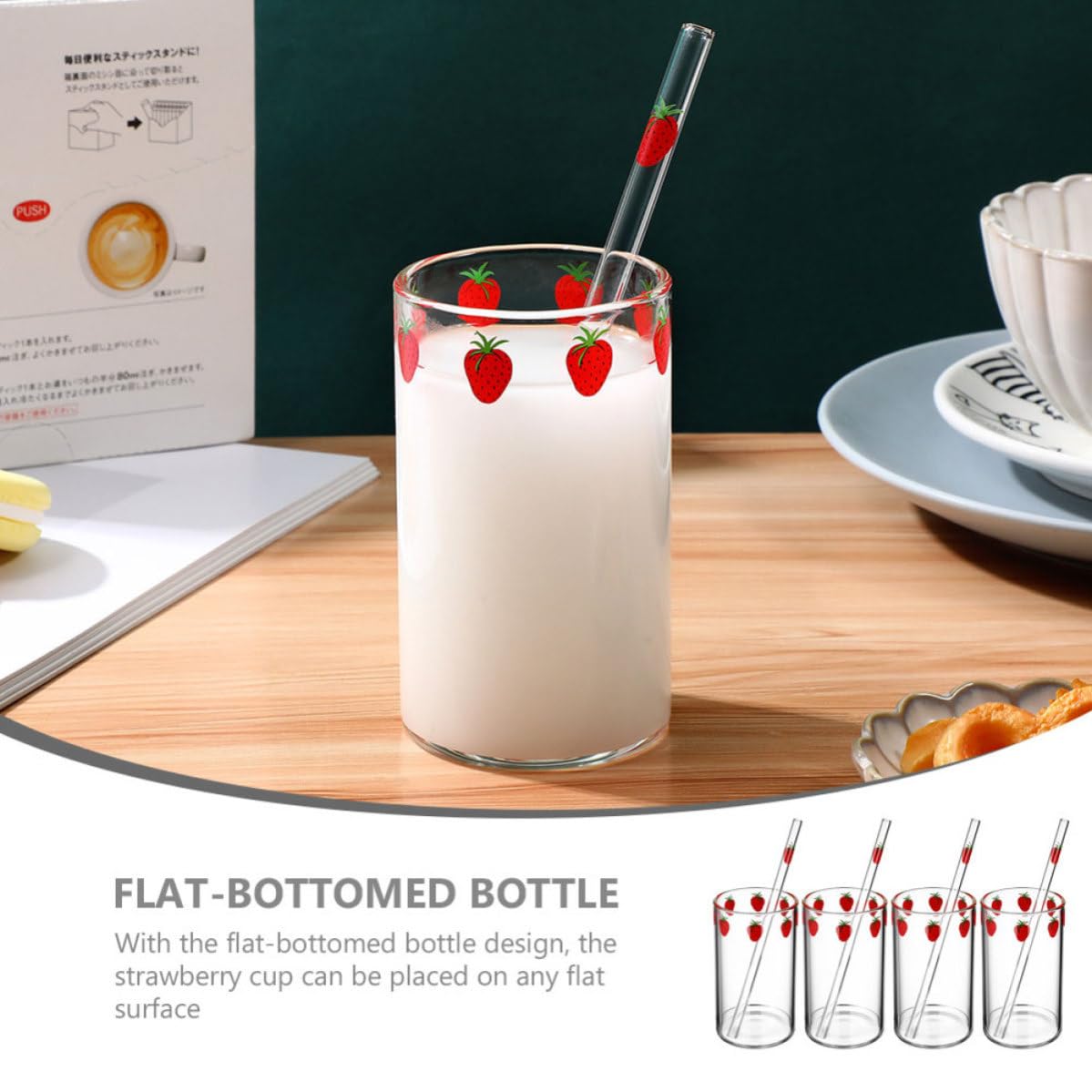 Vaso Transparente para Beber 4 Juegos de Vidrio de Borosilicato | Forma de Base Plana, para Leche y Zumo, Paquete de 4 Unidades, Uso Doméstico