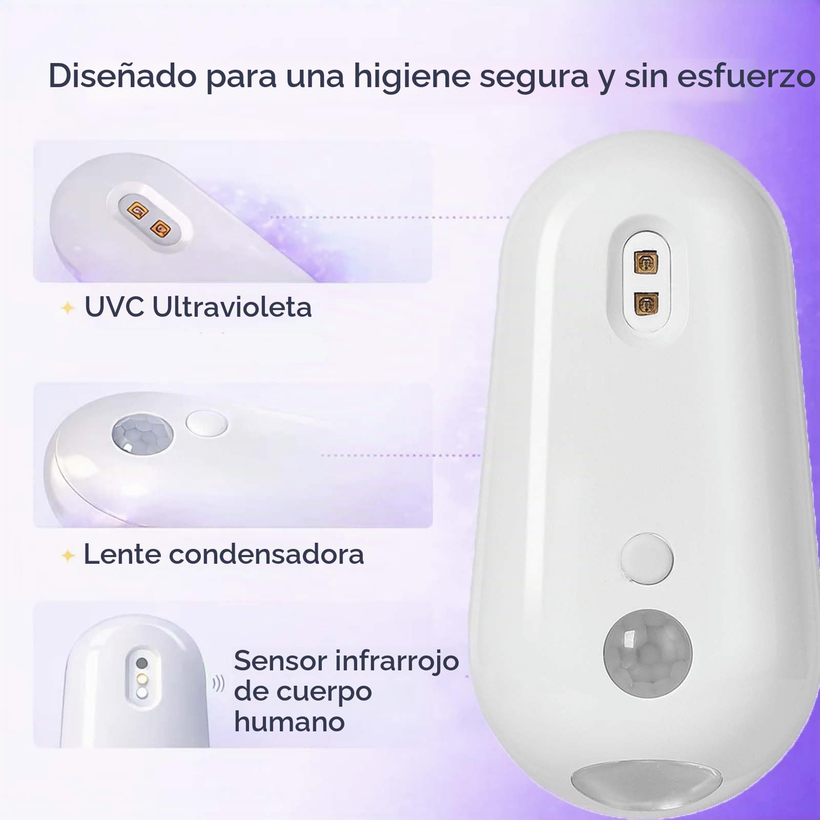 Luz de esterilización de inodoro, luz nocturna UV UVC 2 en 1, activada por movimiento, recargable por USB-C, sensor infrarrojo, montaje adhesivo (2 piezas)