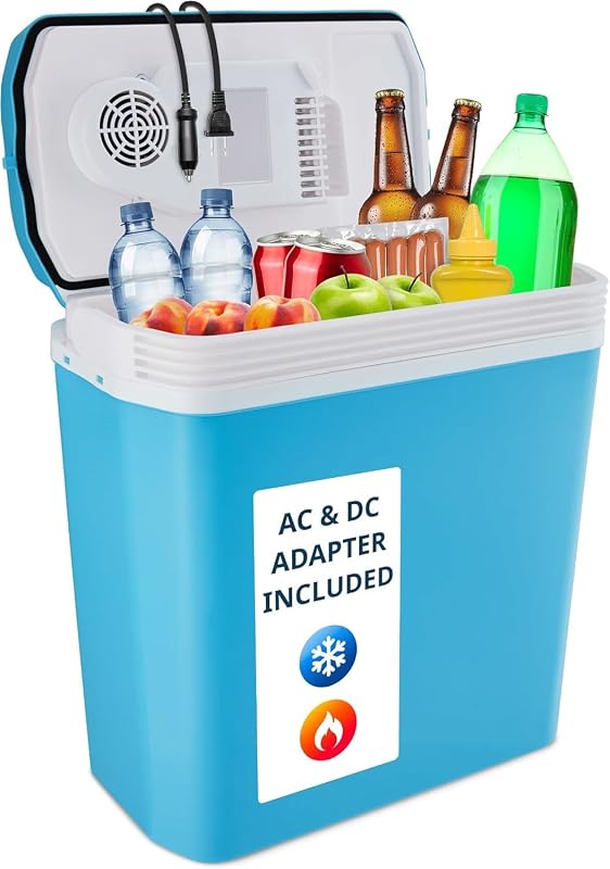 Enfriador y calentador eléctrico Ivation, heladera termoeléctrica portátil con asa | Para vehículos y camiones| Incluye cable de alimentación doméstica de 110 V CA y adaptador de auto de 12 V CC para acampar, viajes y picnics, 24L