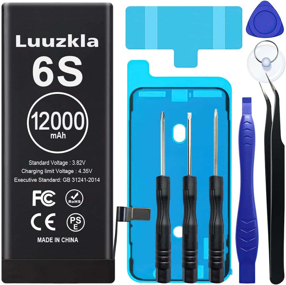 Luuzkla 12000mAh (2025 New Upgrade) Battery Compatible with iPhone 6S, Super Capacity Battery Compatible with iPhone 6S, + Full Tool Kits-0 Cycle High Capacity-24 Months Service
