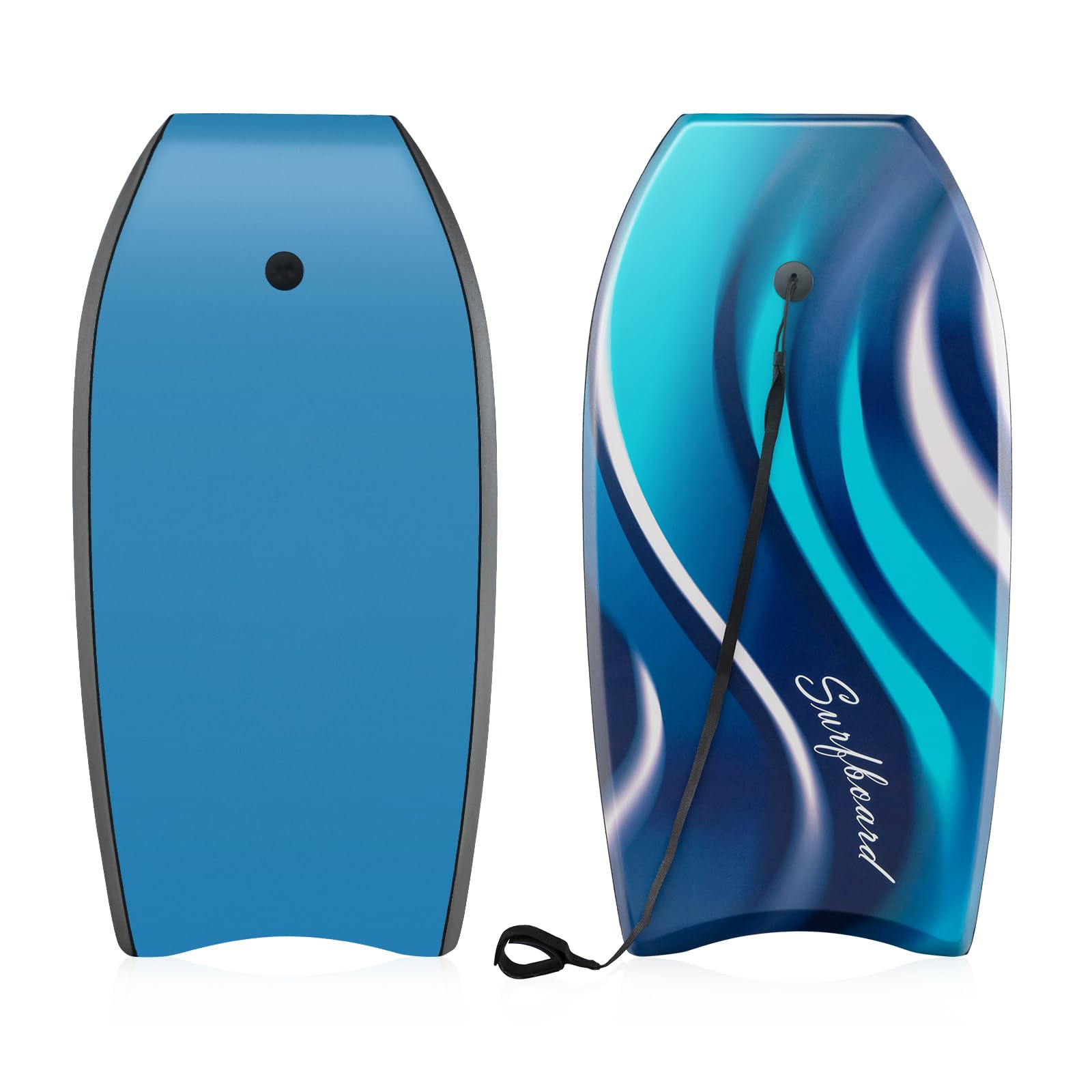 HOMASIS Planche de Surf Léger, Body Board avec Pont XPE, Planche à Vague Noyau en Mousse EPS, Base en Croissant, Laisse de Poignet sans Gonflage pour Adultes et Adolescents