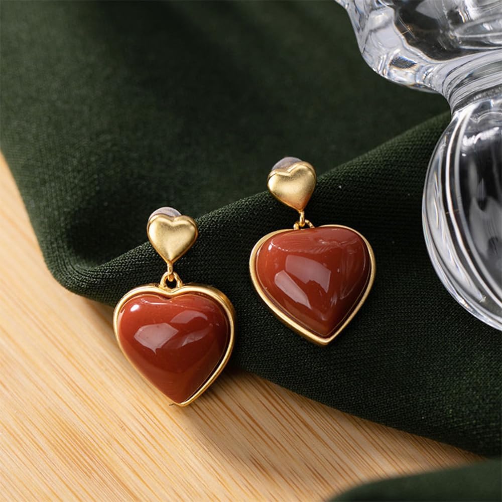 S925 Silver Gold-Plated with Natural Onyx Heart Earrings2 Jade for Women Yoga Genuine