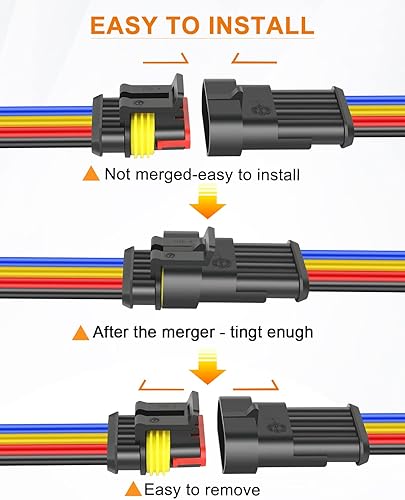 Miniatura 25 de NAOEVO Conector de 3 pines impermeable, conectores de 3 cables 16 AWG, conectores eléctricos automotrices macho y hembra con tubo termorretráctil