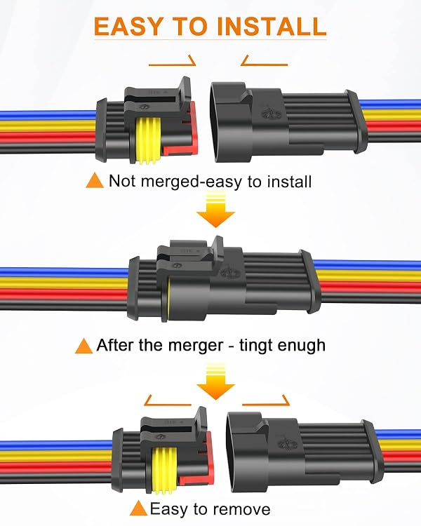 NAOEVO 4 Pin Connector Waterproof, 16 AWG 4 Wire Connectors, Automotive Electrical Male and Female Plug with Heat Shrink Tubing for Car Truck Boat Wire Connection, 6 Kits by NAOEVO - Image 4