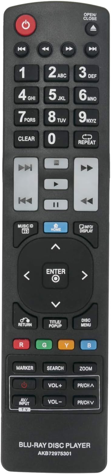 AKB72975301 Replacement Remote Control Compatible with LG Blu-Ray Disc DVD Player BD550 BD560 BD560C BD565 BD570 BD572 BD590 BD590C BD592 BX580 BX582 BX585