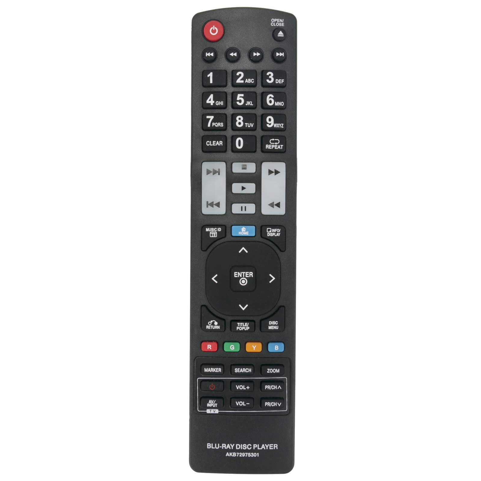 AKB72975301 Replacement Remote Control Compatible with LG Blu-Ray Disc DVD Player BD550 BD560 BD560C BD565 BD570 BD572 BD590 BD590C BD592 BX580 BX582 BX585