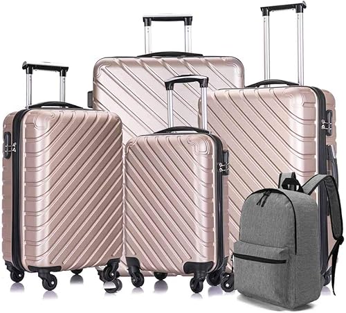 Hardshell Luggage - Juego de 4 piezas de equipaje ABS con ruedas giratorias carcasa dura maletas mochila gratis Dorado champán