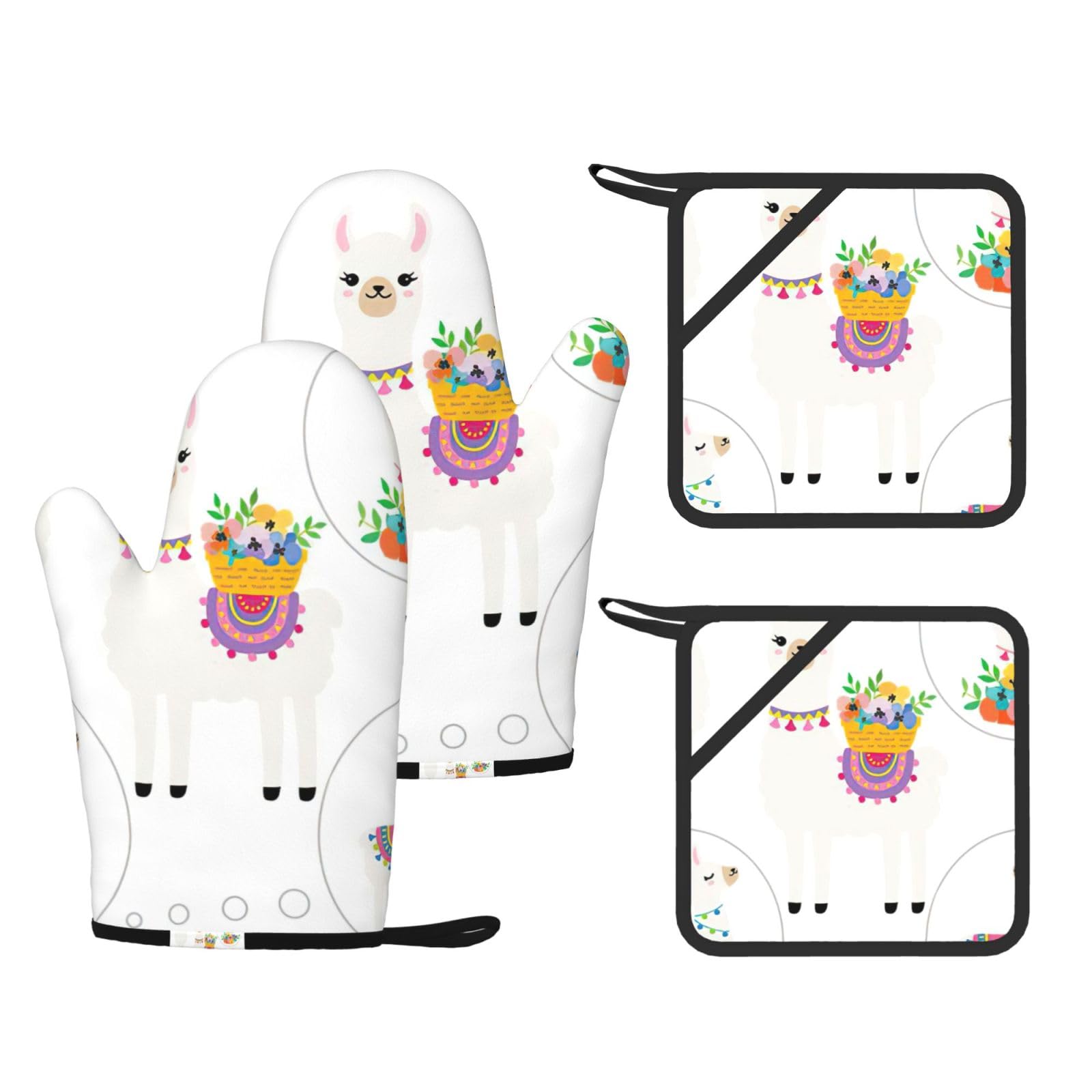 Gants de cuisine et maniques imprimé lama idée cadeau