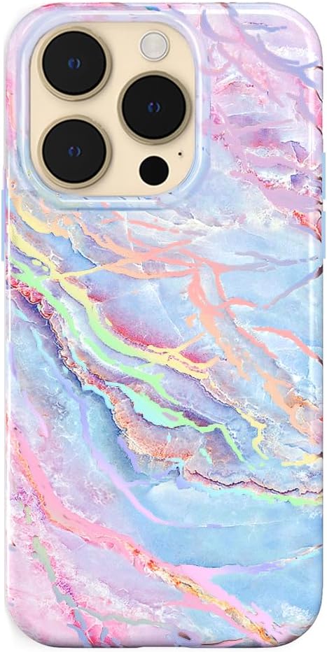 VELVET CAVIAR for iPhone 14 Pro Case Marble - Girly Cute Protective Cover for Women - Compatible with MagSafe - 10ft Drop Tested - Holographic, Blue, Pink