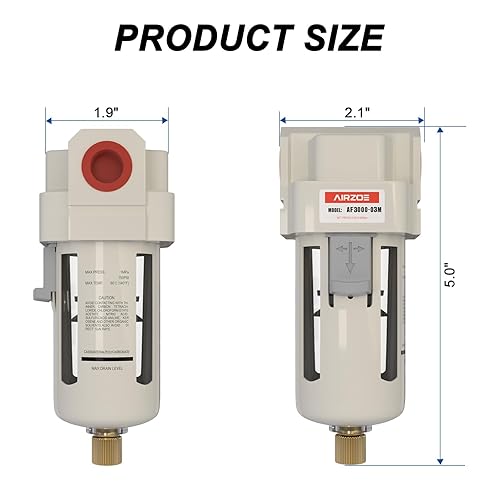 Miniatura 2 de AIRZOE Secador de aire NPT de 38" para compresor - Compresor de aire Separador de agua AF3000-03, drenaje manual, elemento de latón de 5 micrones,