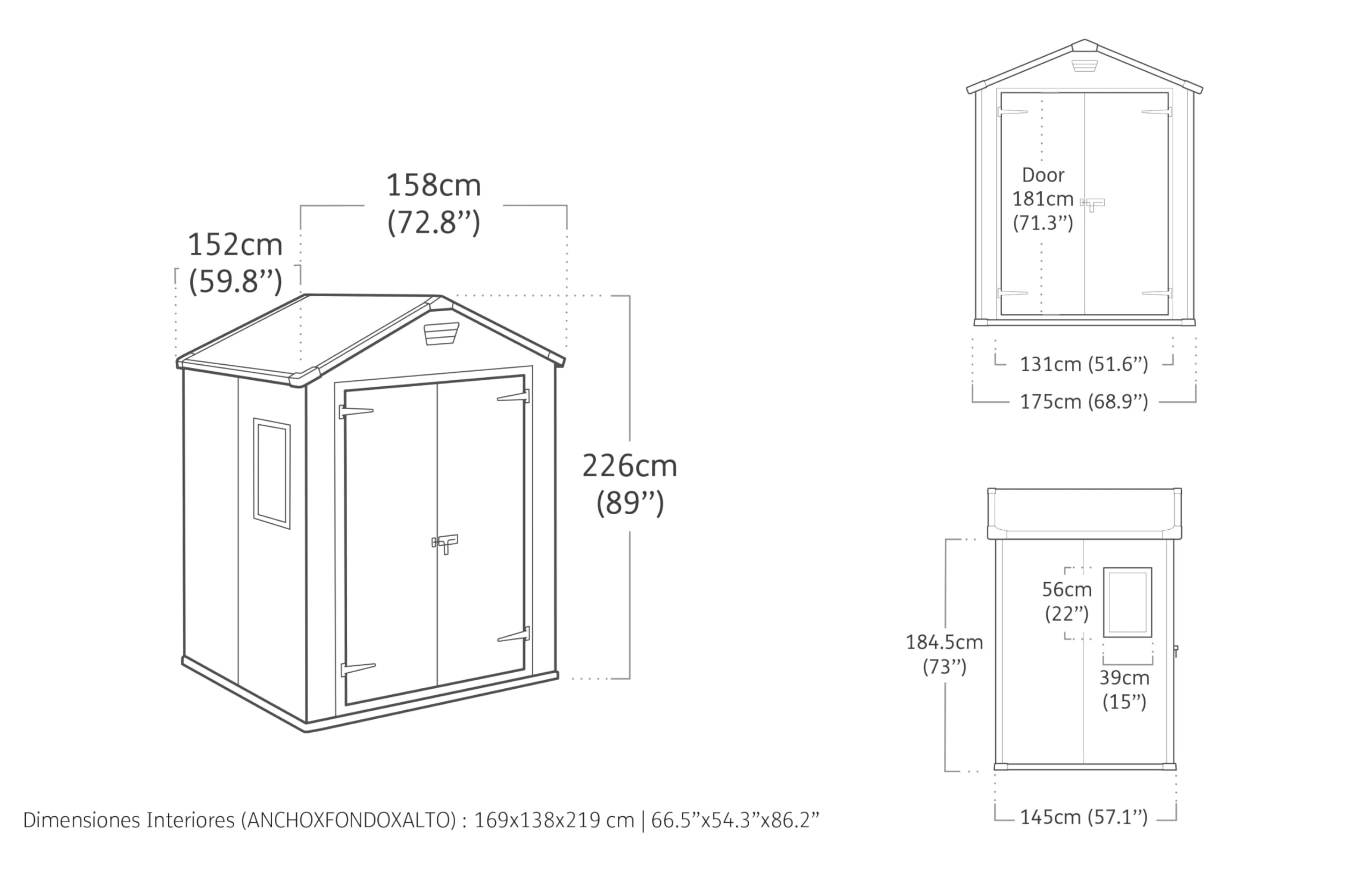 Keter Manor 6X5 - Caseta de jardín, 185x152x226 cm y 2,5m2, Suelo, Sistema de ventilación, Puerta y Ventana, Resistente al Agua, Color Gris - 4