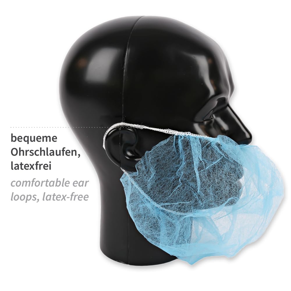 FRANZ MENSCH 1000 Stück Hygostar Bartschutz mit Ohrschlaufen Large | PP, weiß, L: 50cm, B: 30cm, Karton, Bartschutz Maske, Barthaube, Einweg-Bartnetze für Männer
