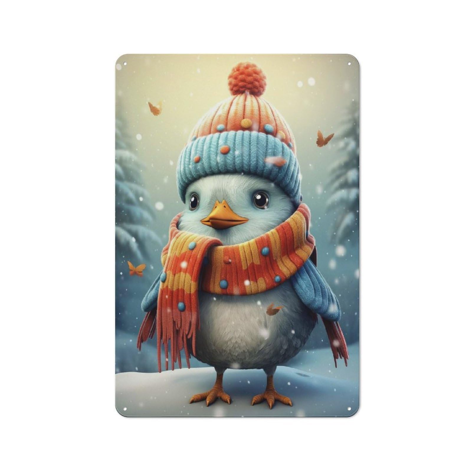 Nostalgic Decorative Tin Plaque 30x20cm Featuring Winter Bird, Classic Pub Decor for Cafe, Pub, Workshop Or Home Bar