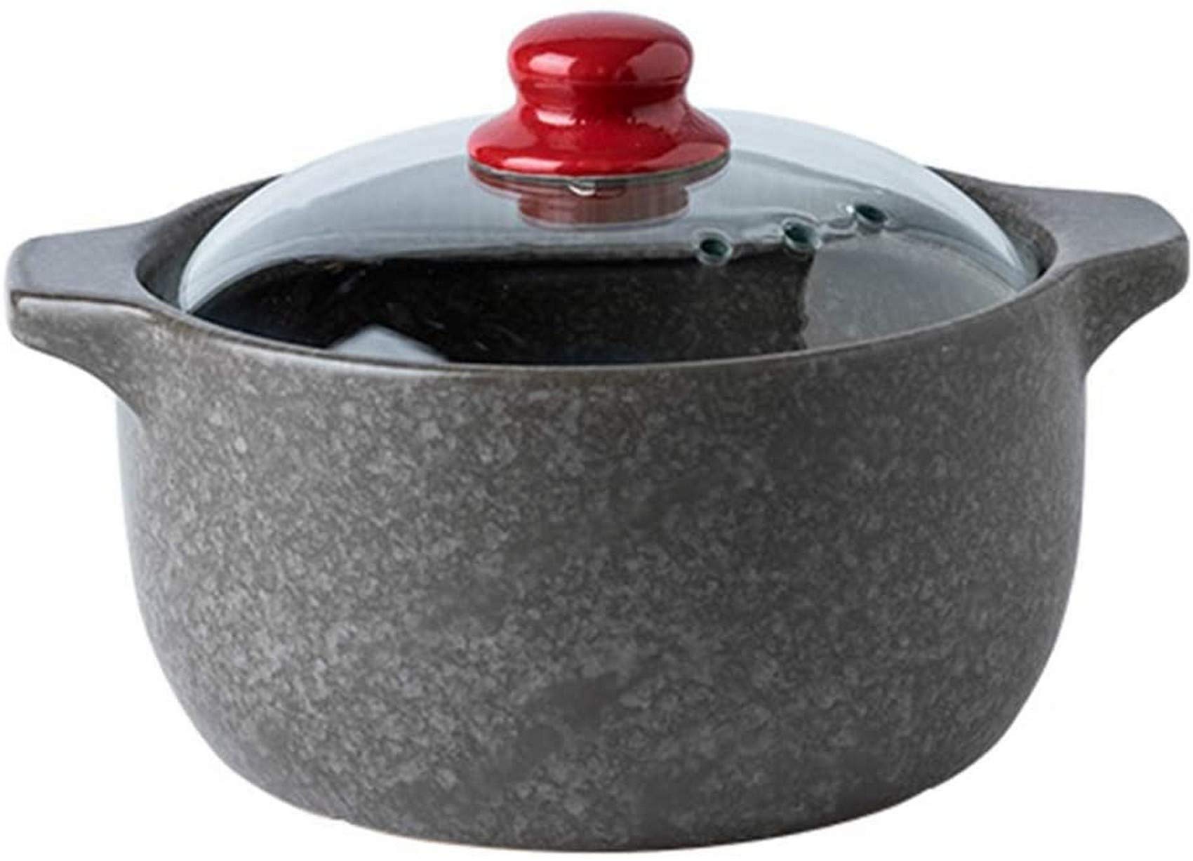 Casseruola in Pietra Antiaderente con Coperchio in Vetro Pentola Rotonda in Ceramica casseruola lenta Resistente al Calore (2,7 l)