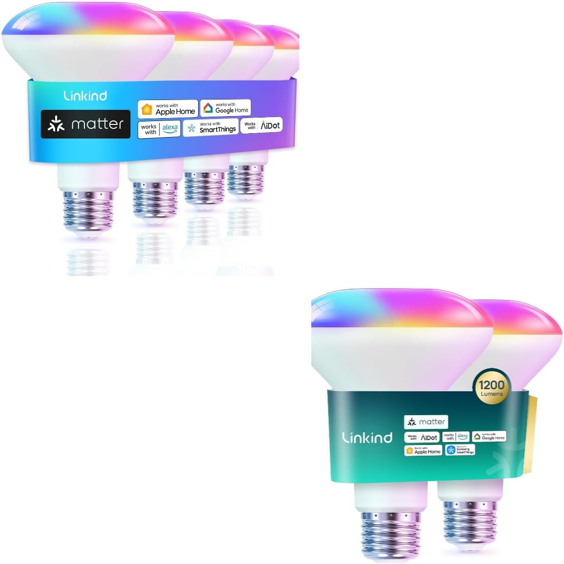 Matter BR30 Smart Flood Light Bulbs 1200LM 2Pack & 650LM 4Pack, Compatible with Alexa, Apple Home, Google Home, SmartThings