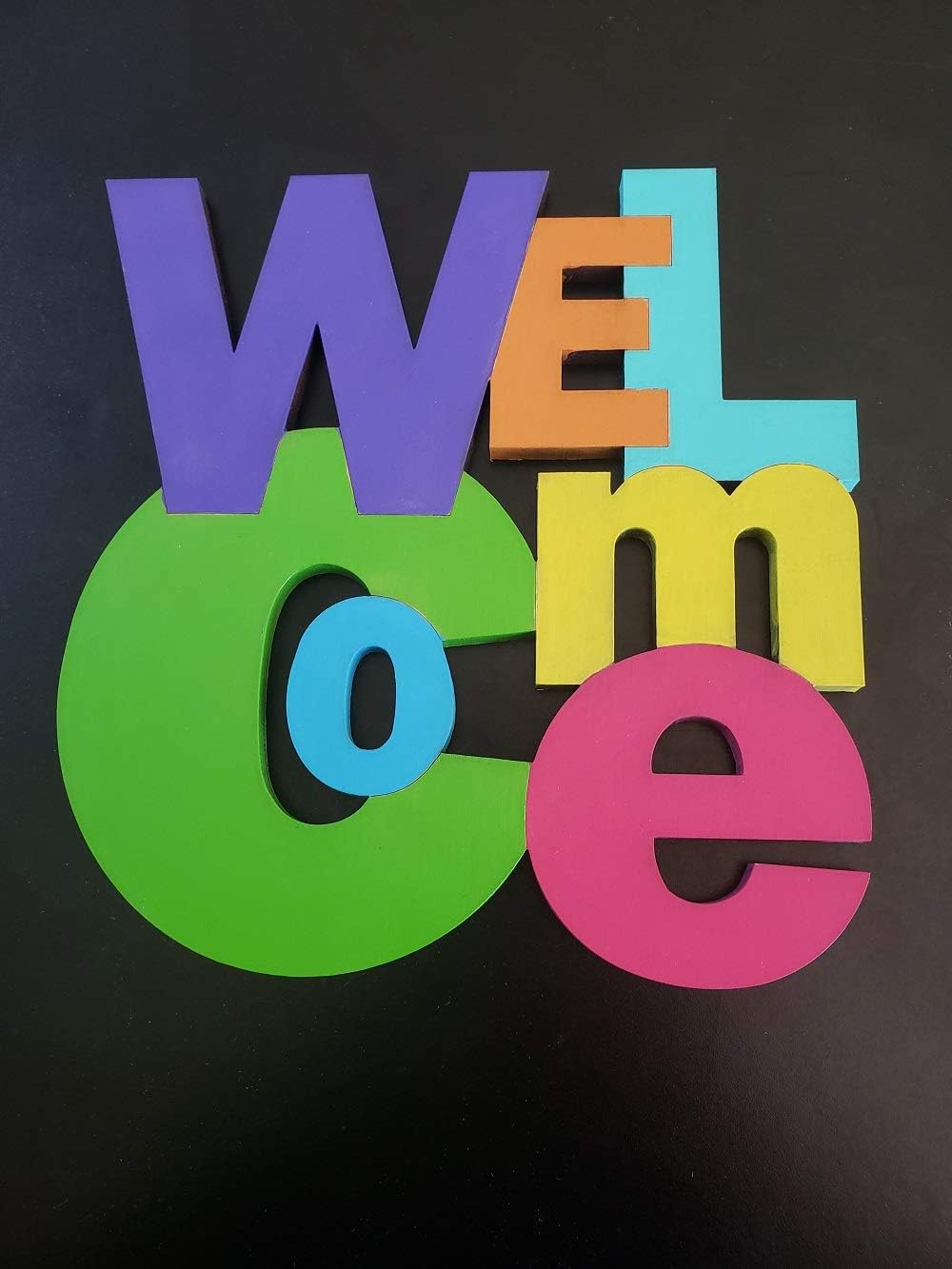 Word Welcome Cutout Unfinished Wood Welcome Sign Front Door Decor Everyday Door Hanger MDF Shape Canvas Style 3 (24")