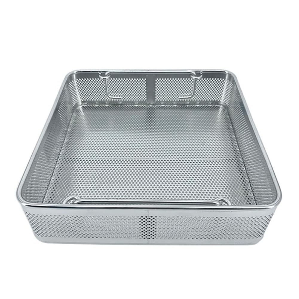 Vassoio di sterilizzazione Cestello di sterilizzazione in acciaio inossidabile Cestello di pulizia per disinfezione di strumenti medici Cestelli perforati in rete Strumenti ortopedici ORL(37*23*7cm)