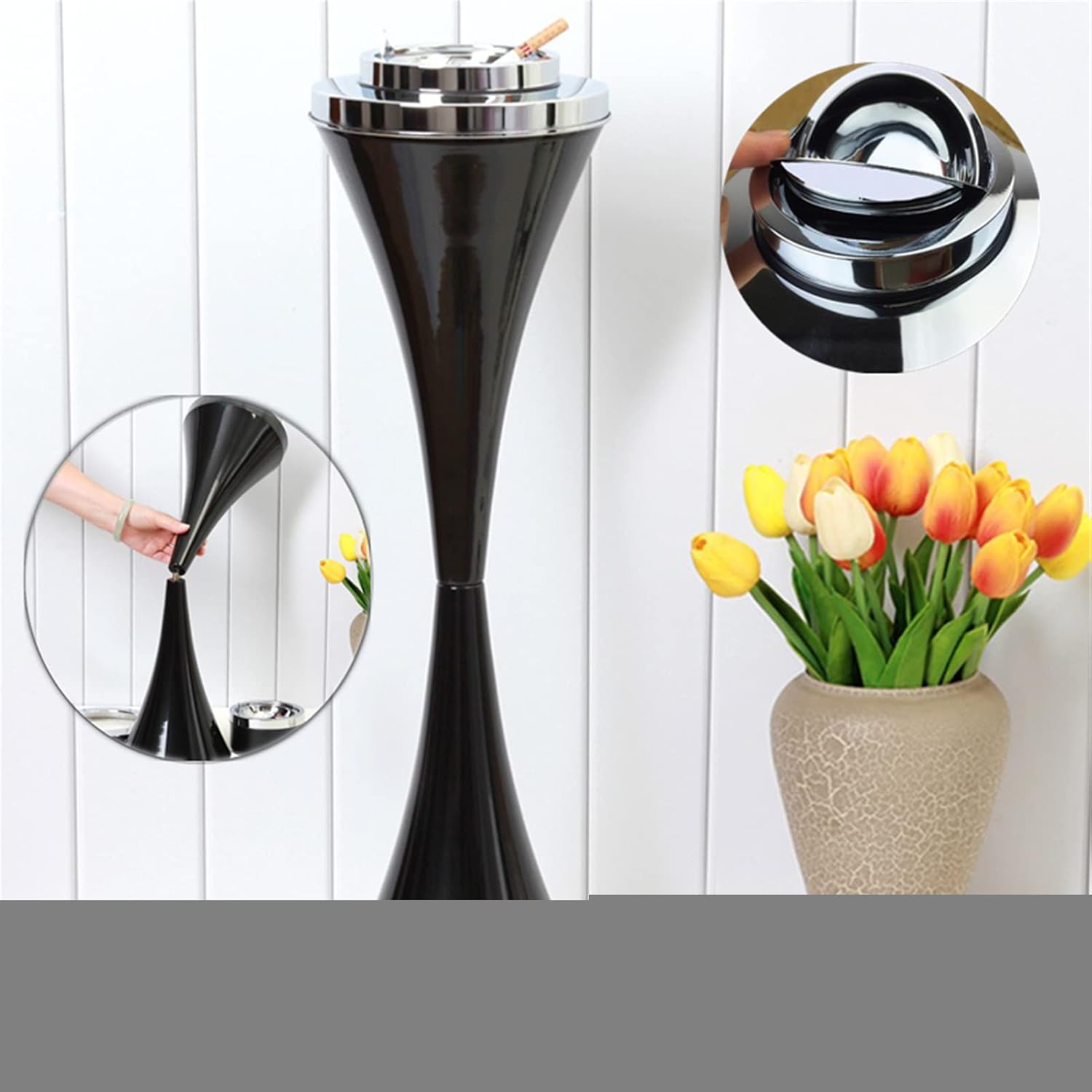 Standing Ashtray Outdoor for Patio, Large & Tall Outside Ashtrays for Cigarette Butt Receptacle Disposal, Commercial Metal Smokers Cigar Ash Tray Container with Lid, for Outside Patio Home Office