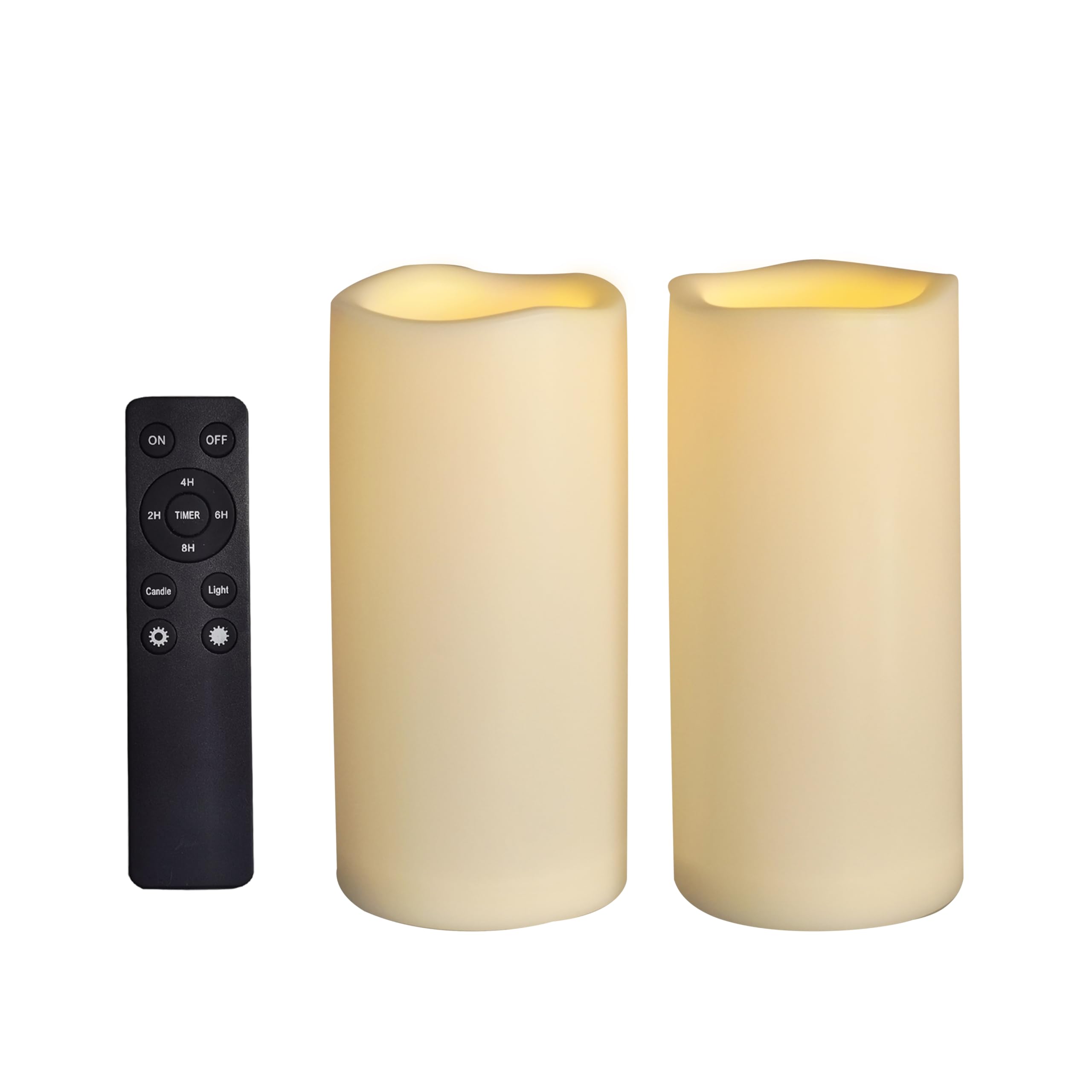 Large Waterproof Outdoor Battery Operated Flameless Candles Remote Timer Big Ivory Plastic Bright Flickering Electric LED Pillars Lantern Patio Garden Wedding Decoration 4”(D)x8”(H) 2PCS