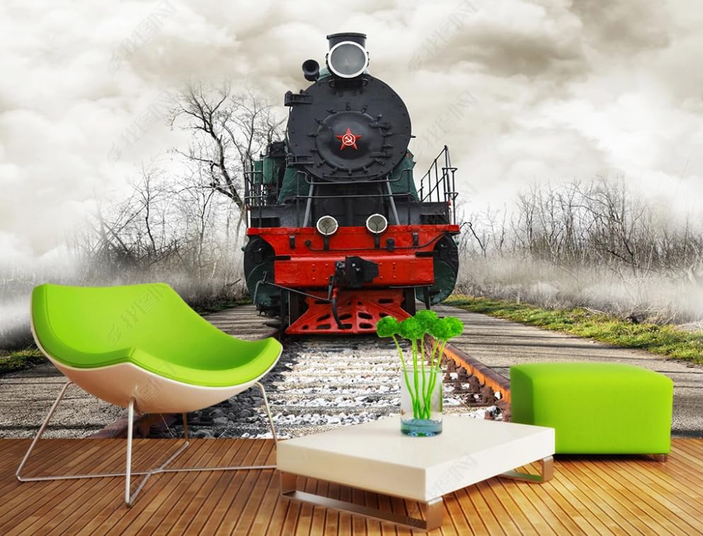 Papier peint intissé train rétro pour masquer un grand mur vide