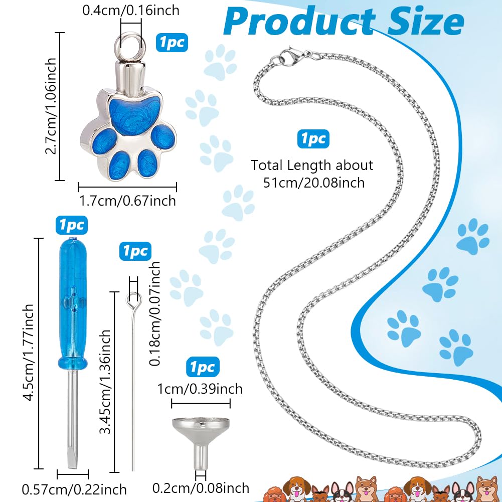 NBEADS Pet Cremation Jewelry for Ashes Paw Print Pet Urn Necklace Pendant Stainless Steel Urn Necklace Ashes Jewelry Making Kits with Filling Kits for Dog Cats Pet Ashes Keepsake Blue - Image 2
