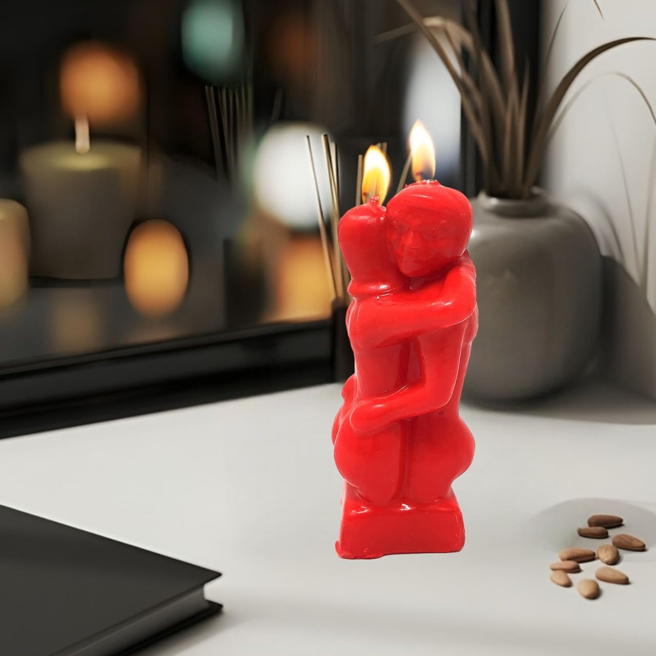 Vrinda Decorative Candle - Erotic Couple Assorted Art Portrait Candle Mould - Handcrafted Romantic Figurine Candles for Couples, Valentines, and Special Occasions (Red)