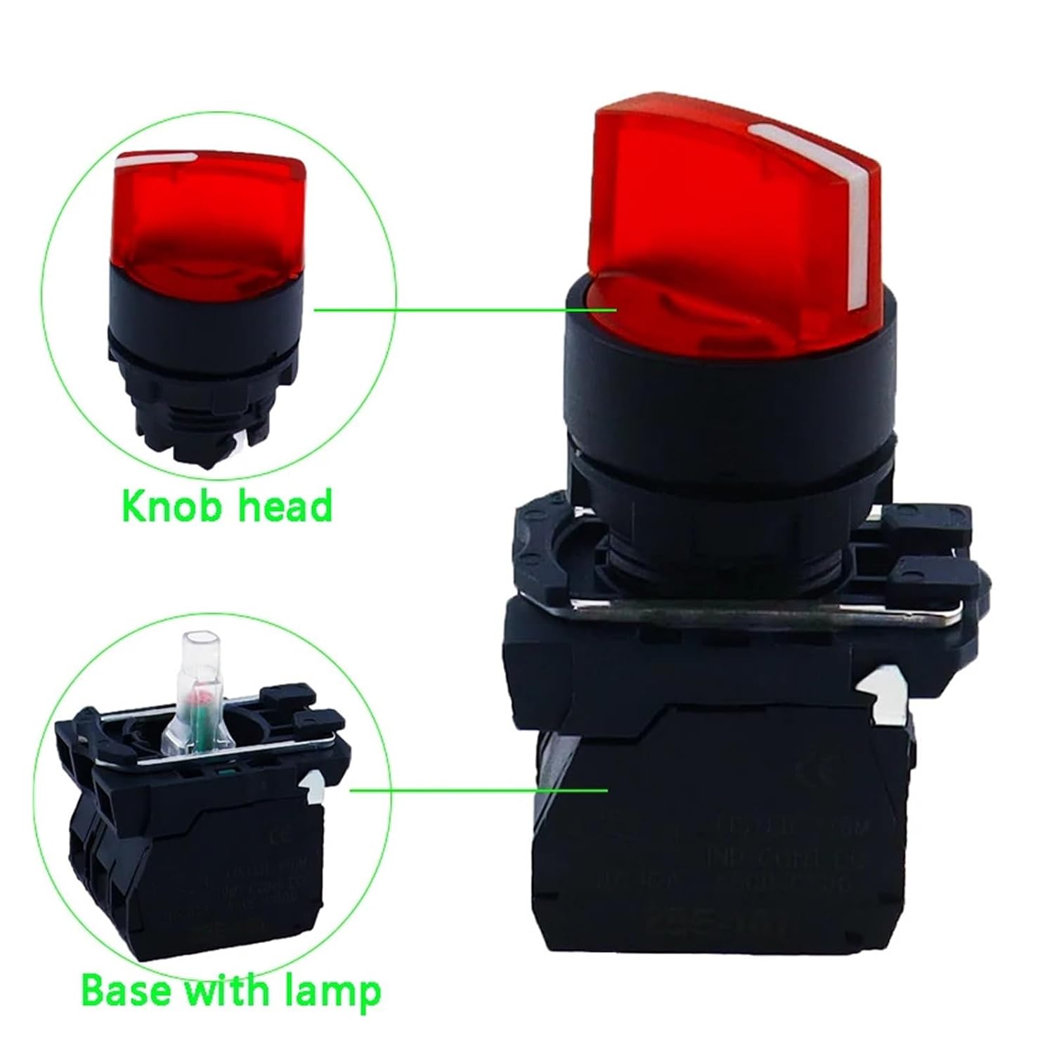 1PCS Waterproof Luminous selector Switch Rotary Switch knob Switch Two or Three Positions SB5 LA68S XB5 AK124B5 with Integrated LED(White,6V)