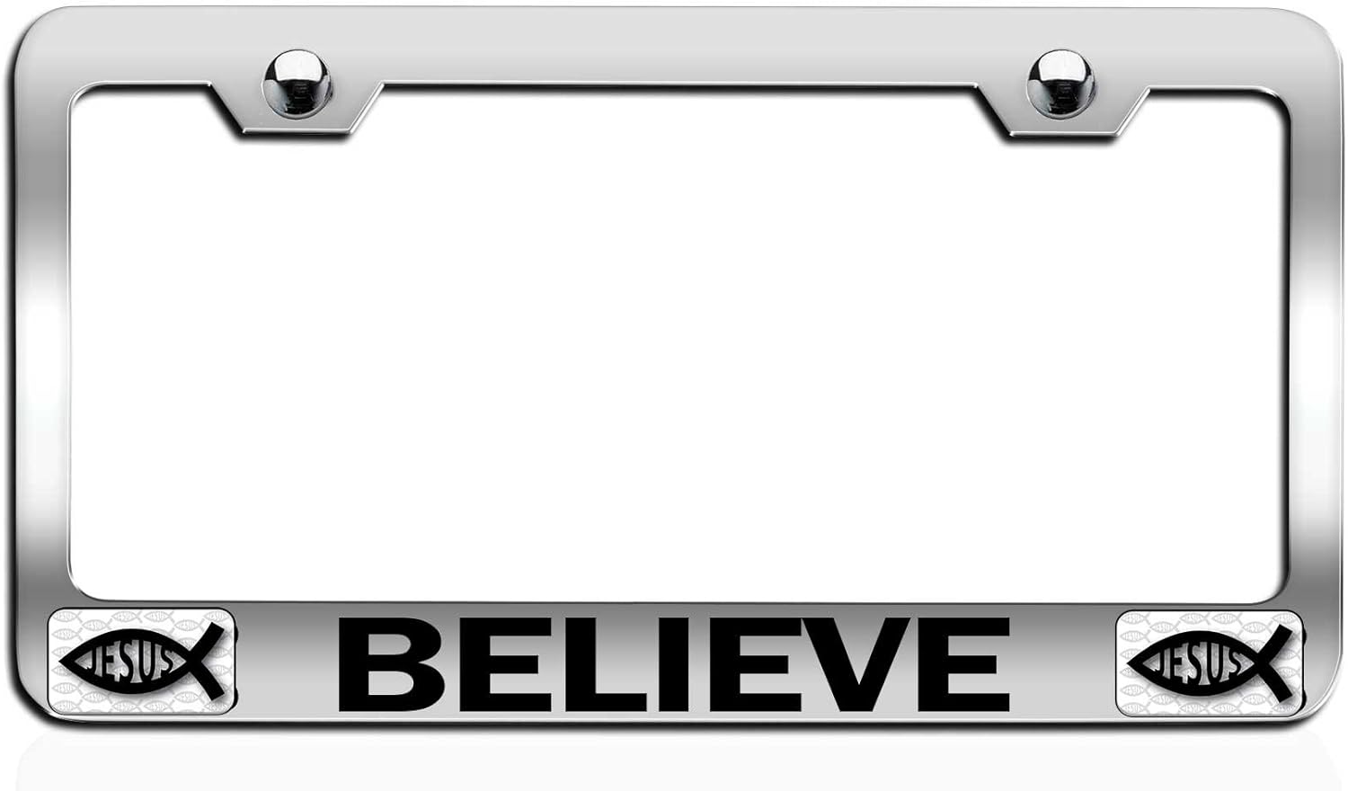 Makoroni - Believe Religious Jesus Christian Chrome Metal License Plate Frame Tag Holder, #m52