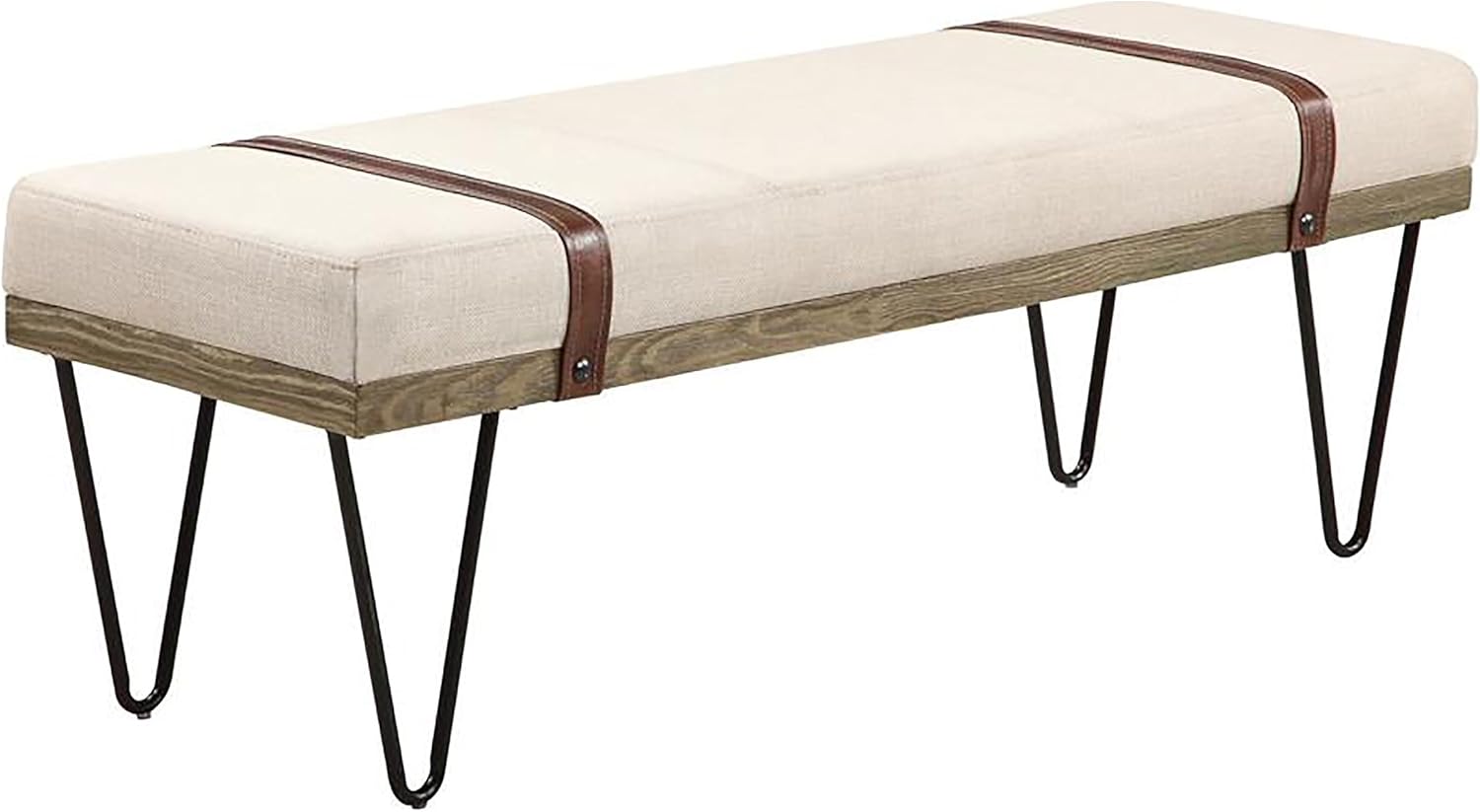 Coaster Home Furnishings - Austin - Fabric Upholstered Accent Bench with Hairpin Legs, Padded Seat and Straps Adorn - Living Room - Beige - 910258