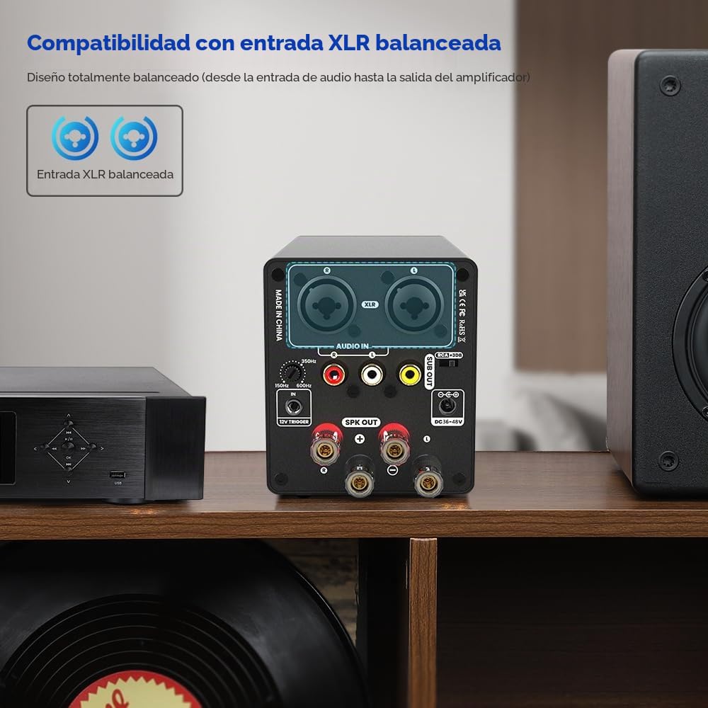 AIYIMA A70 Amplificador estéreo equilibrado con PFFB 2 x 300 vatios TPA3255 2.0 CH Clase D para altavoz de biblioteca de cine en casa con entradas XLR y RCA y entrada de disparo (DC 48V)