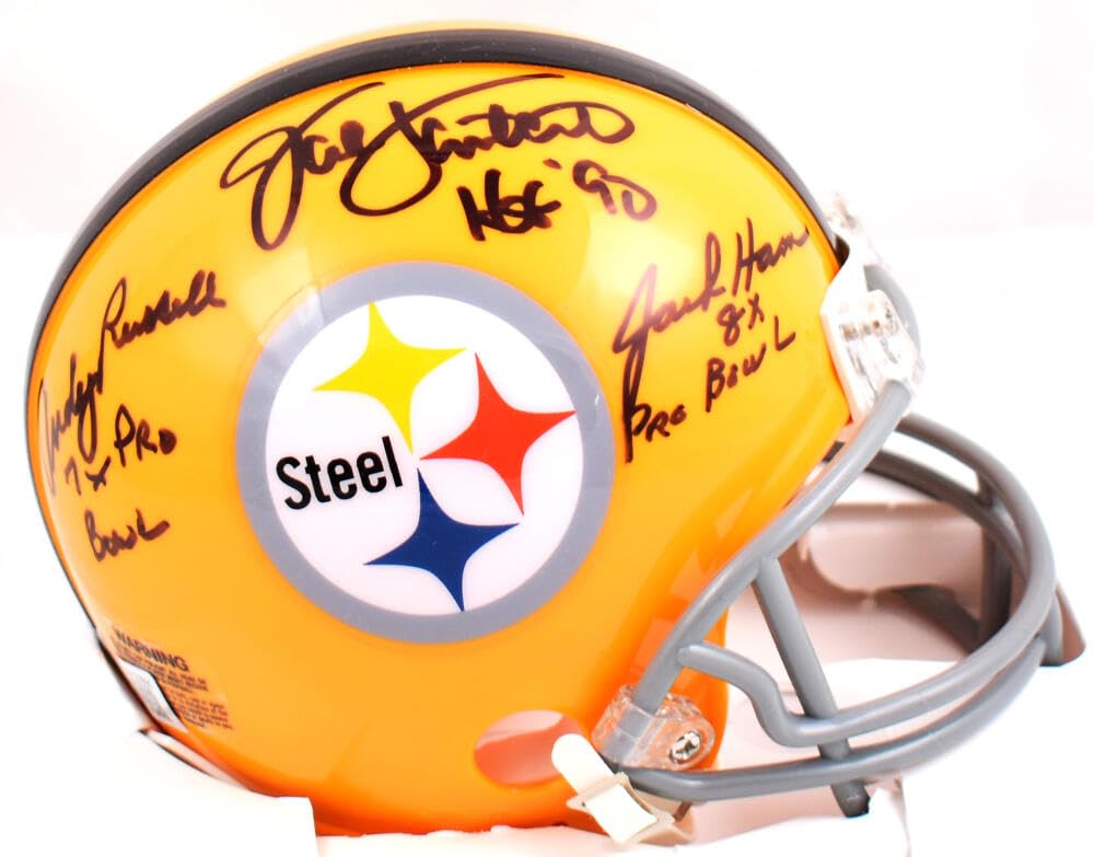 Ham Lambert Russell Autographed Steelers 62 Mini Helmet-Beckett W Hologram Silver