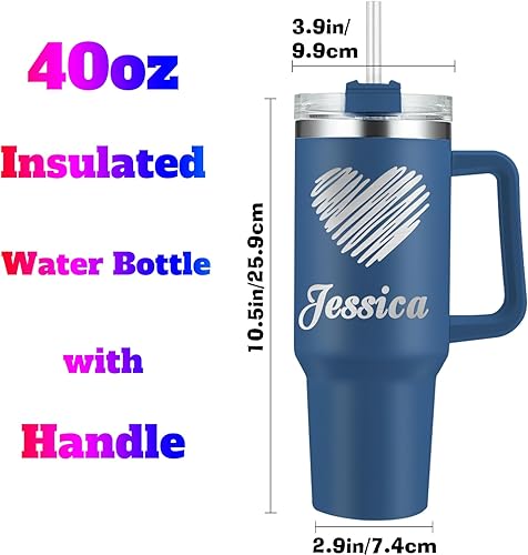 Miniatura 4 de Gift for Nurse - Vaso personalizado de 40 onzas con asa, de acero inoxidable con aislamiento personalizado y tapas, sin pajilla, nombre grabado,