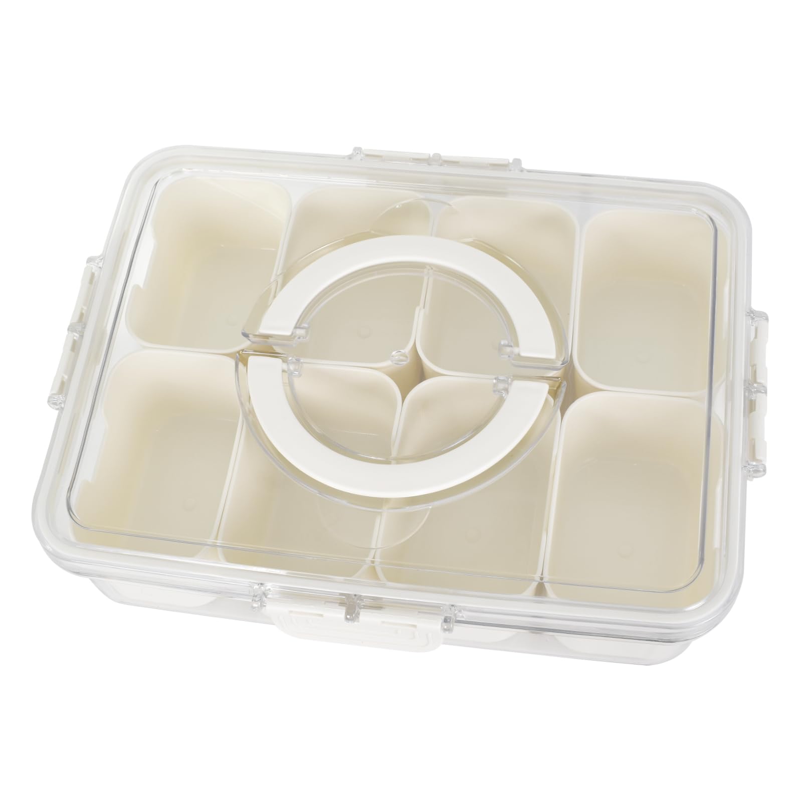 Colexy Plateau de Service Divisé avec Couvercle et Poignée, Conteneur de Stockage à 8 Compartiments en Plastique pour Collations, Fruits Secs et Bonbons