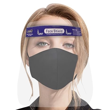 Casago ORFSN01 350 Micron Disposable Face Shield with Adjustable Elastic Strap Anti-Splash Single Use Protective Facial Cover Transparent Full Face Visor with Eye & Head Protection (1 PC)