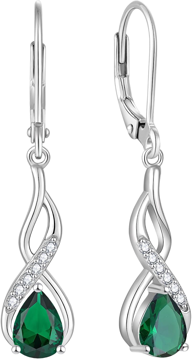 YL 925 Sterling Silver Infinity Dangle Drop Earrings Twisted Leverback Earrings Teardrop Birthstone Jewelry for Women
