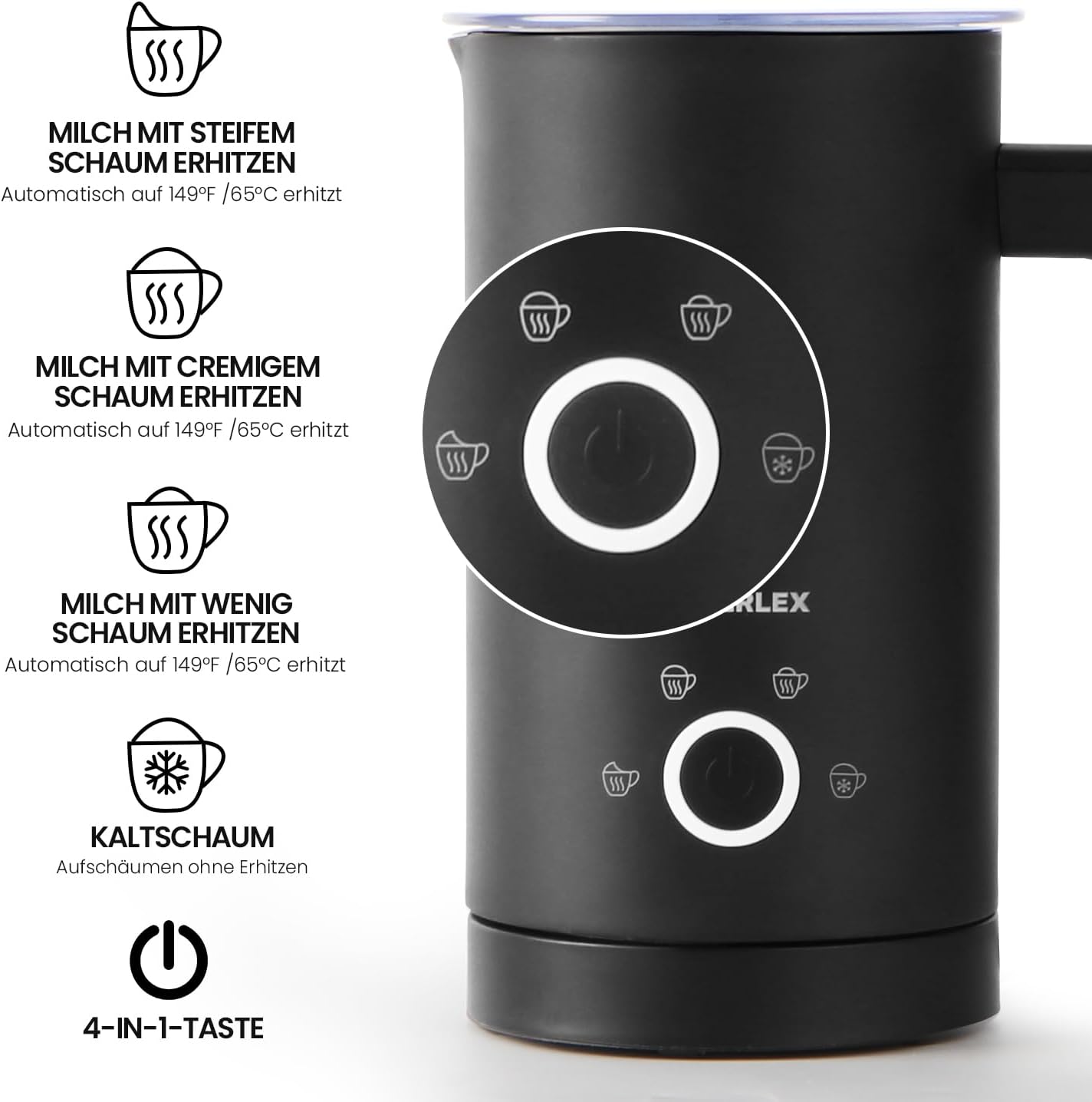 SUPERLEX Electric Milk Frother control panel with mode indicators
