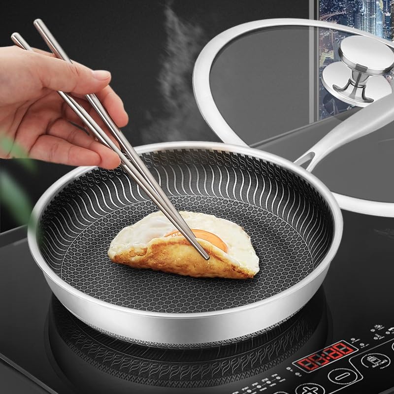 Wok en acero inoxidable con tapa de vidrio 12.6 in miniatura 6