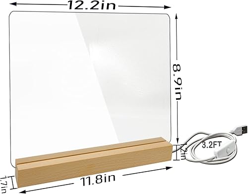 Miniatura 2 de Pizarra acrílica de borrado en seco con luz, pizarra blanca transparente de 12 x 10 pulgadas con soporte para escritorio, tableta de notas de
