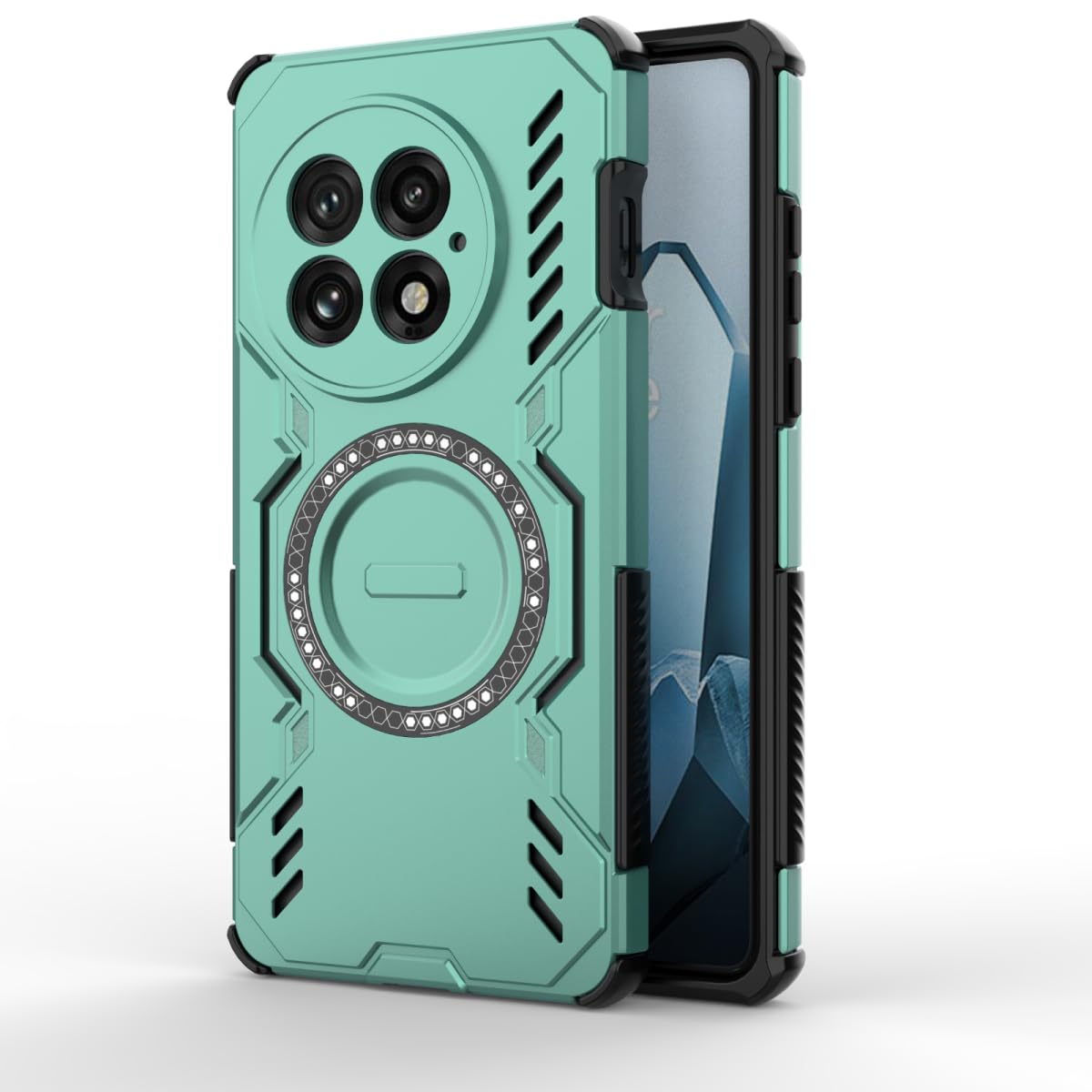 Case Cover for OnePlus 13 5G (6.82" Inches) Shockproof Armor Rugged Slim Mobile Phone Shell, Magnetic TPU, 360 Protection, Wireless Charging - Green