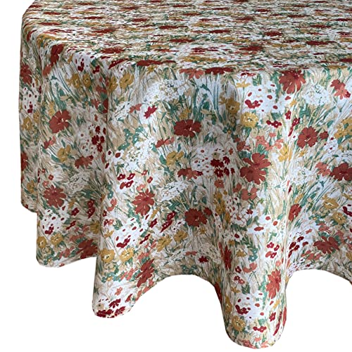 Waverly Tuilleries French Country Garden Fabric Tablecloth - Monet Style Earth Tone Floral Print Easy Care Fabric Tablecloth, 70” Round #TOP4