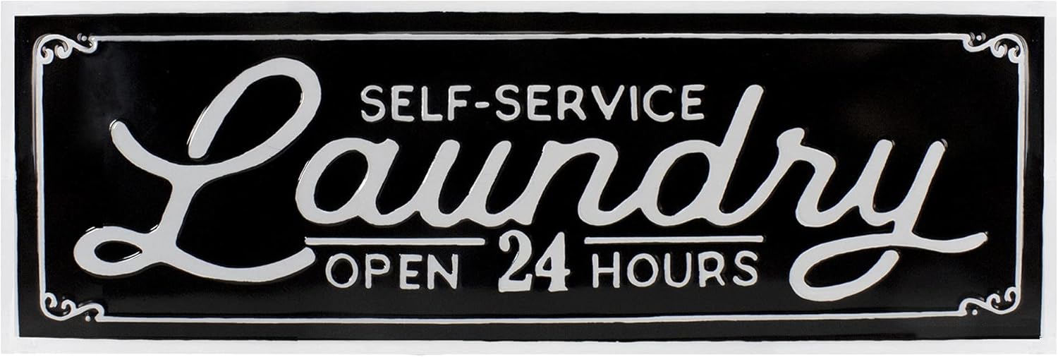 Metal "Laundry" Sign Wall Decor - 36" - Black and White