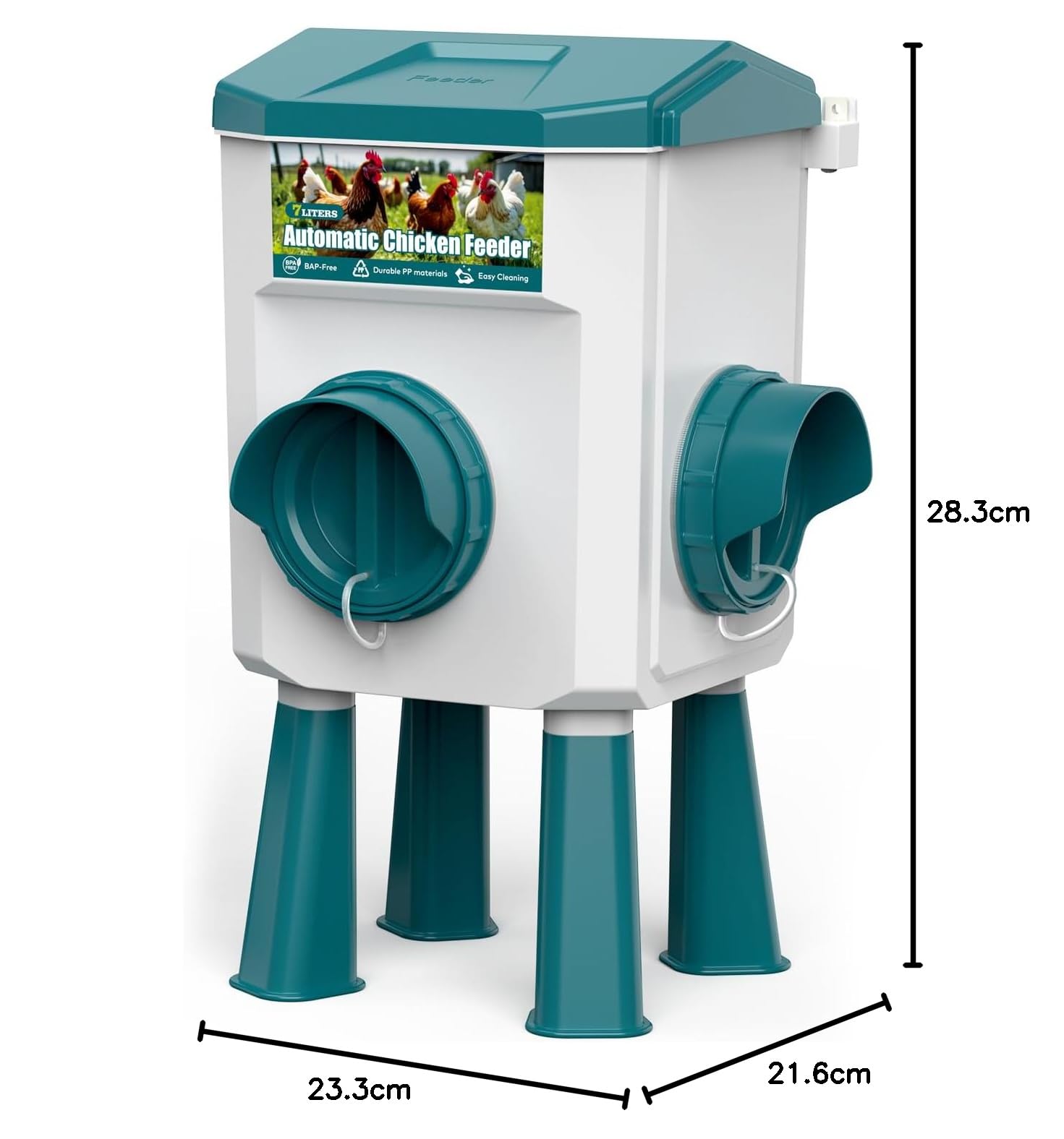 CHAMUTY 7kg Mangeoire Poule Automatique avec sans Gaspillage 2 Ports, Mangeoire Automatique Poule pour Poulets, Canards, Oies, Oiseaux