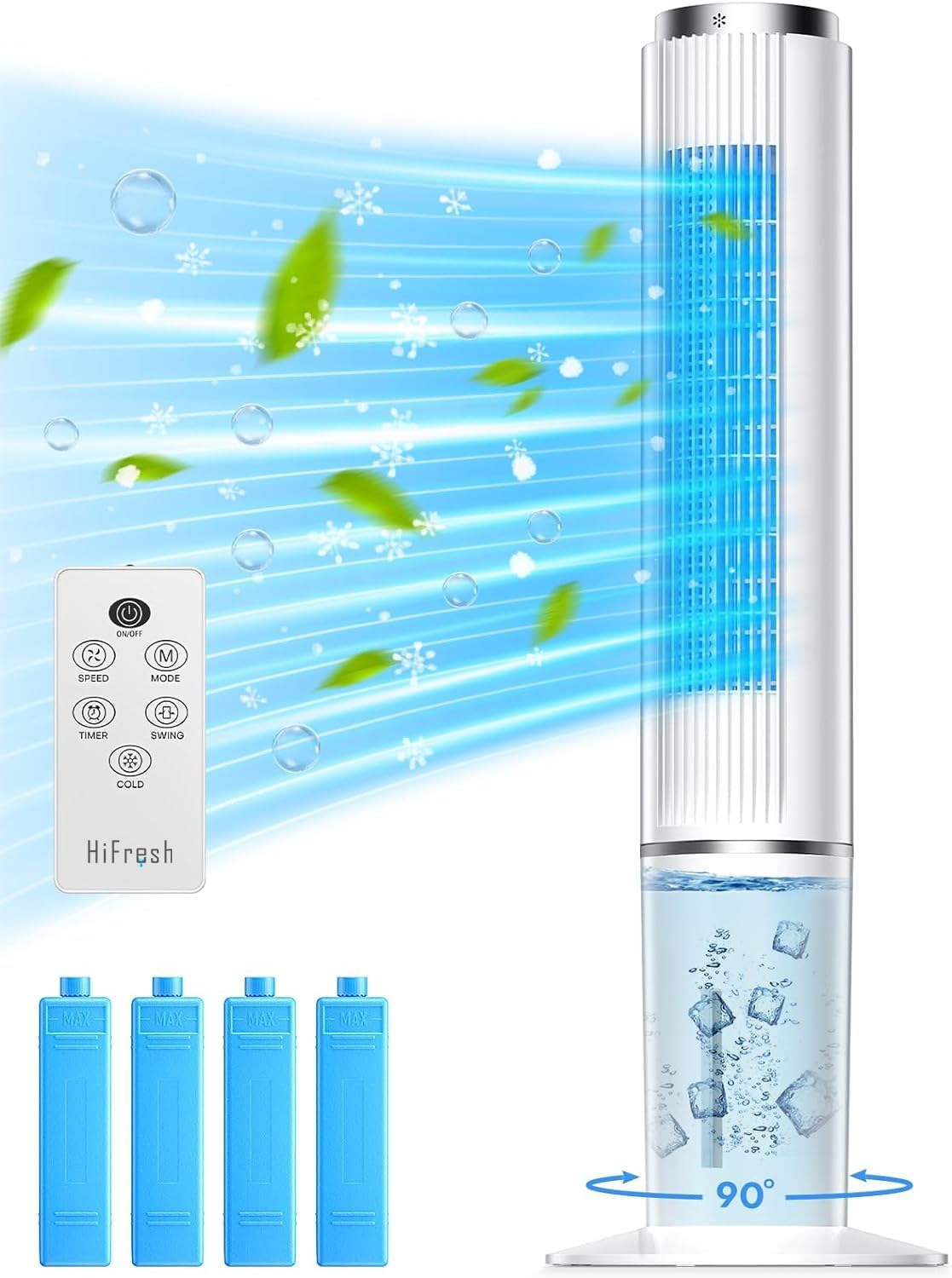 HIFRESH Air Cooler for Home, 107CM Tower Cooler w/Remote & LED Touch Screen, 4 Mode & 3 Speed, 12H Timer, 26 Feet Air Delivery, 4L Water Tank, 4 Ice Packs, 70° Swing Control, 80W Low Power Consumption (B0CS2KGV12) Amazon Price History, Amazon Price Tracker