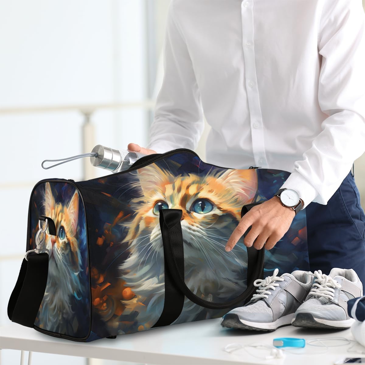 Starry Cat Watercolour Travel Duffel Bag for Women Men Large Capacity Overnight Weekender Bags for Lightweight Waterproof Sport Gym Bag for Workout Yoga Swim