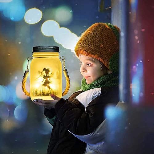 Miniatura 6 de 2 faroles solares de hadas para exteriores, 30 luces LED de vidrio esmerilado para tarro, luces decorativas colgantes para patio al aire libre,