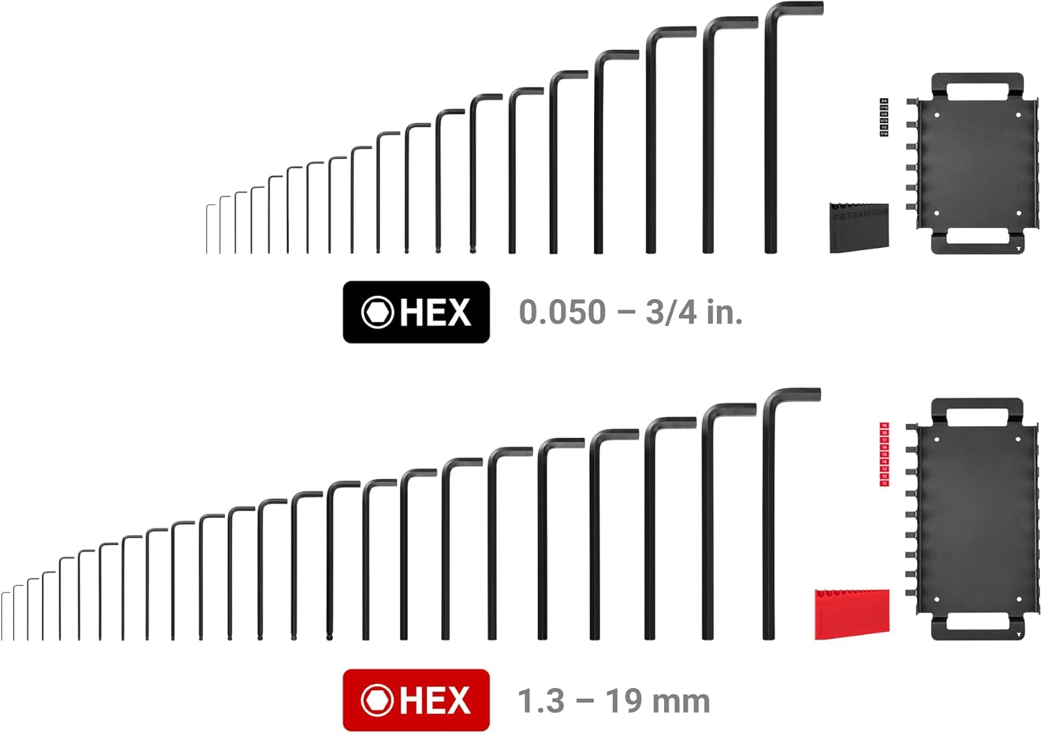TEKTON Ball End and Flat End Hex L-Key Set with Holders and Racks, 43-Piece (0.050-3/4 in., 1.3-19 mm) | KLX99301