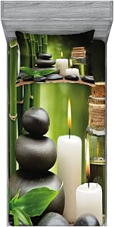 Ambesonne Spa Themed 2 Pack Fitted Sheet & Pillow Sham Set, Rocks Candles Branches, 4 Pcs Bedding Decor, Package Contains 2 Twin Size Fitted Sheets & 2 Pillow Covers, White Black Green