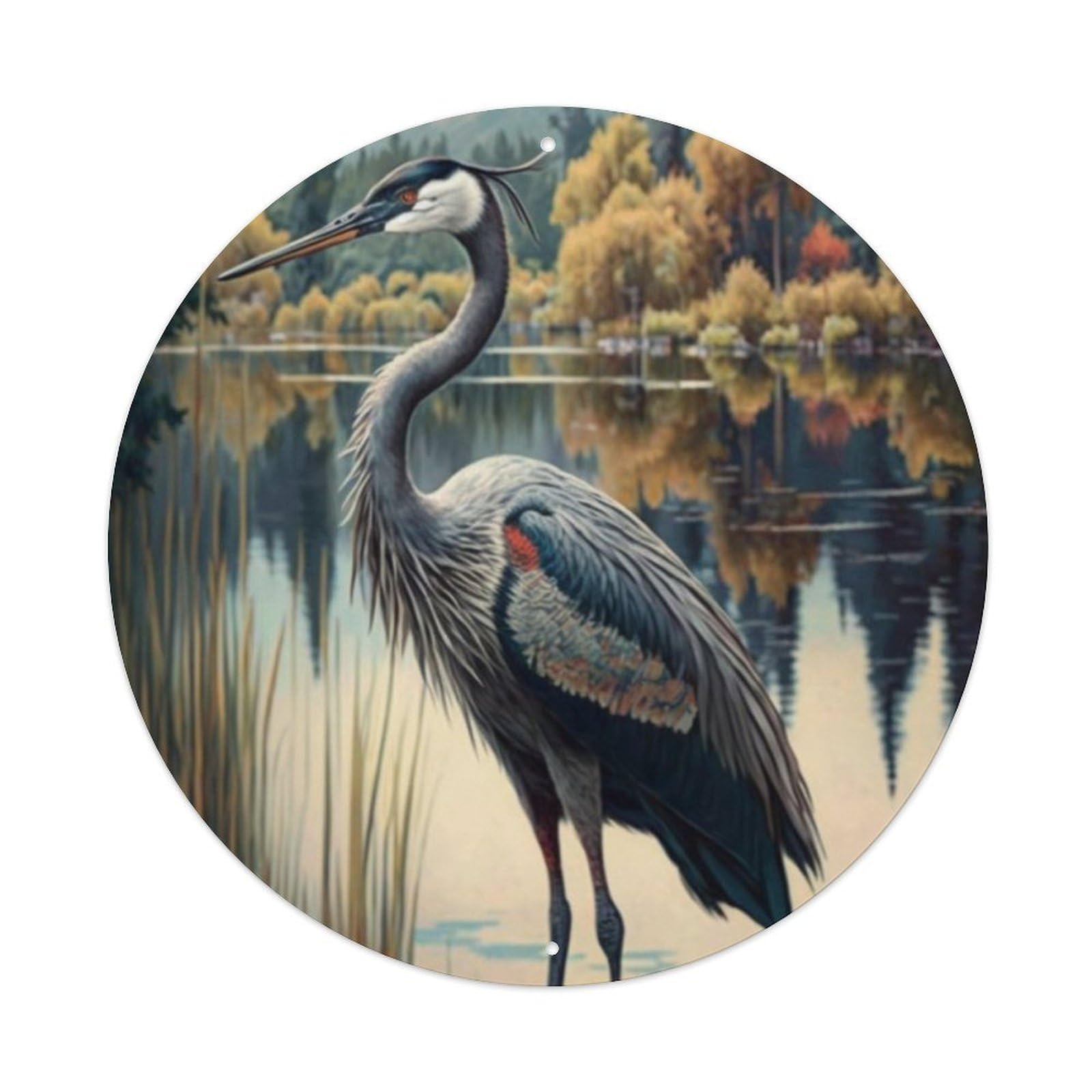 Animals Artwork Great Blue Heron Vintage Metal Tin Sign Plaque Wall Decor for Cafe, Club Bar, Office, Garden Metal Poster 8x8Inch