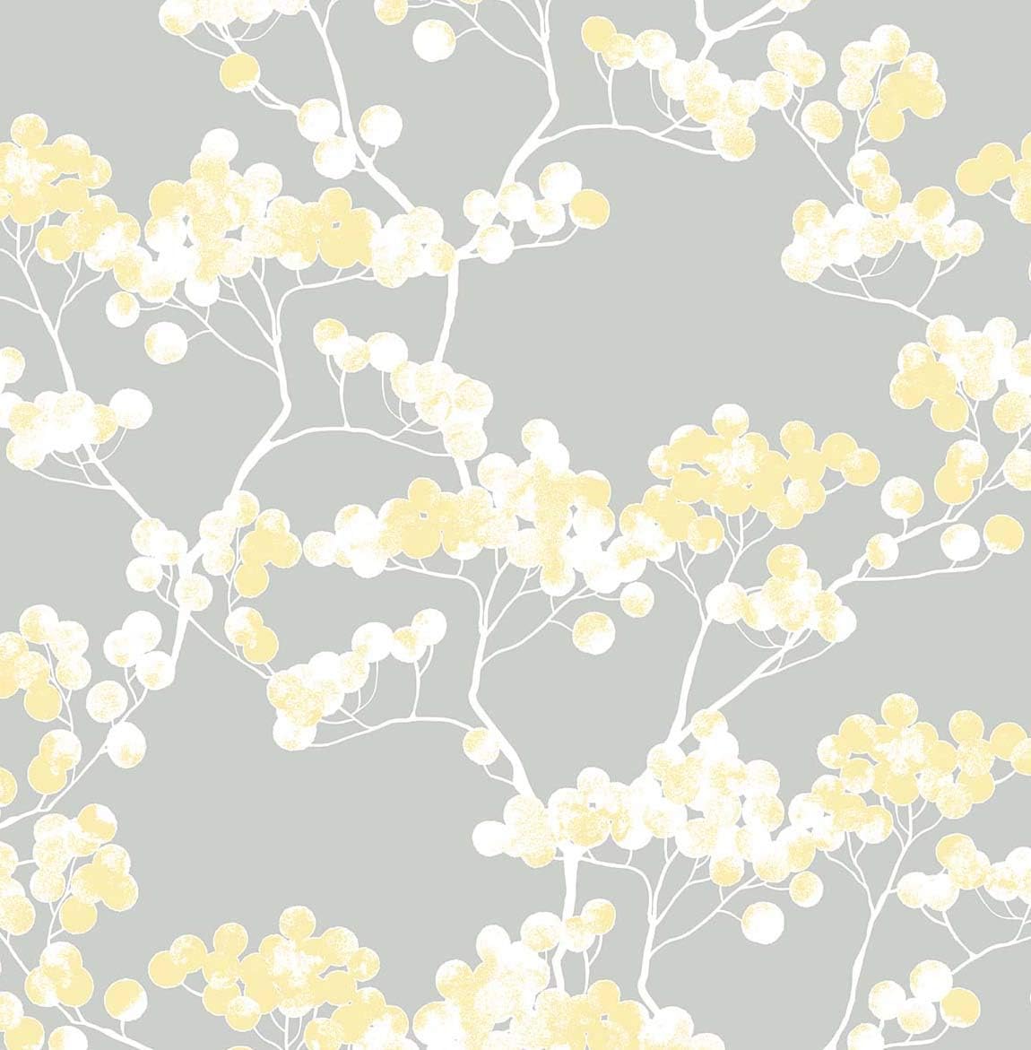 NextWall Cyprus Blossom Peel and Stick Wallpaper (Buttercup & Gray)